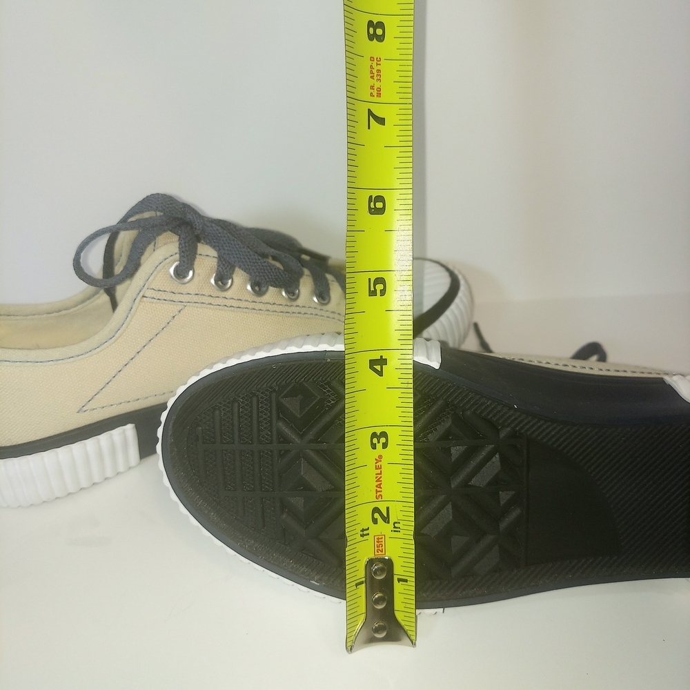 Women's Mutuoni Beige Canvas Low-Top Sneakers with Black Trim and Navy Laces - Picture 6 of 7